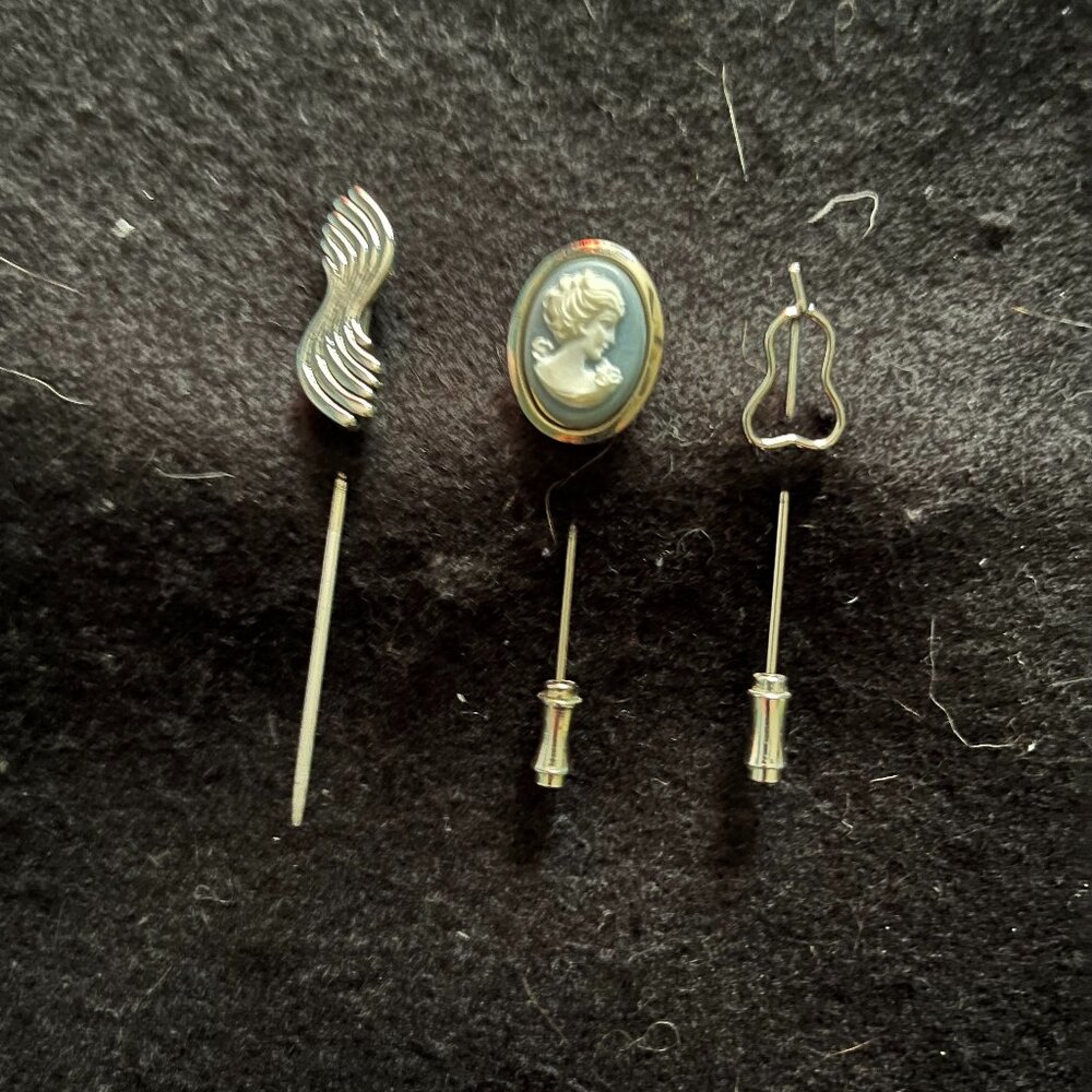 Vintage Estate 3 Silver-Tone Hat Pins/Pins